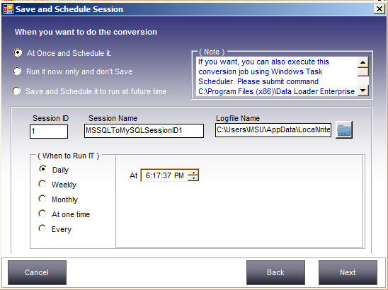 Save and Schedule Dialog Form in Data Loader