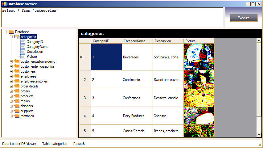 Browse database window in Data Loader