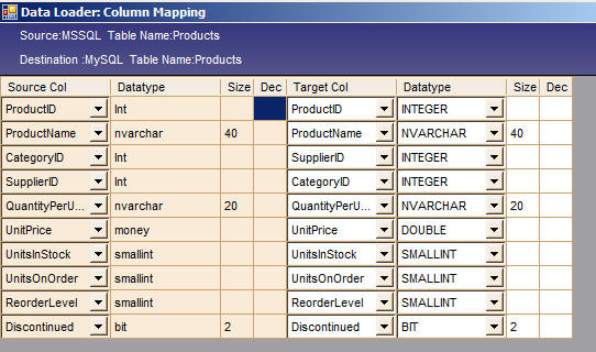 Columns Mapped in Data Loader