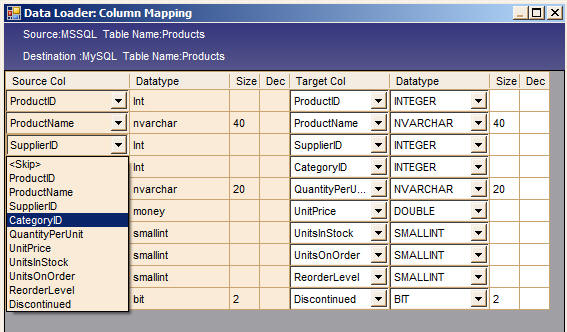 Source Column to Target Column