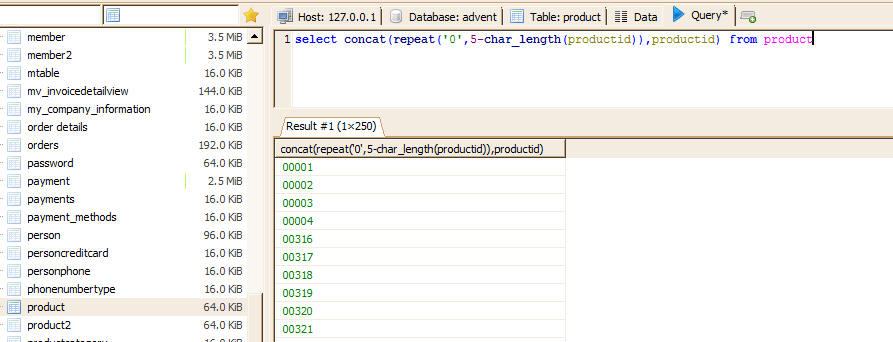 MySQL REPEAT function Example2