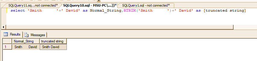 RTRIM function example in MSSQL