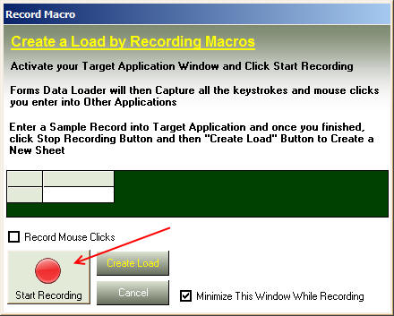 Start Recording button in Data Loader