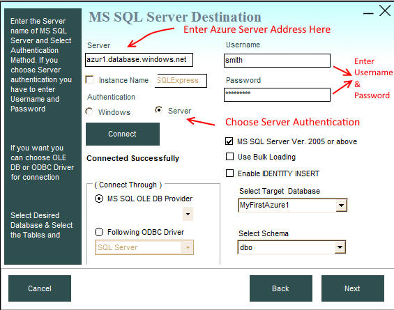 Data Loader: connect to MSSQL Azure Cloud database